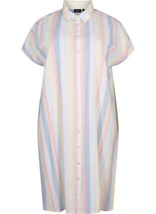 Langes Hemd aus Baumwollmischung mit Leinen, Multi Color Stripe, Packshot image number 0