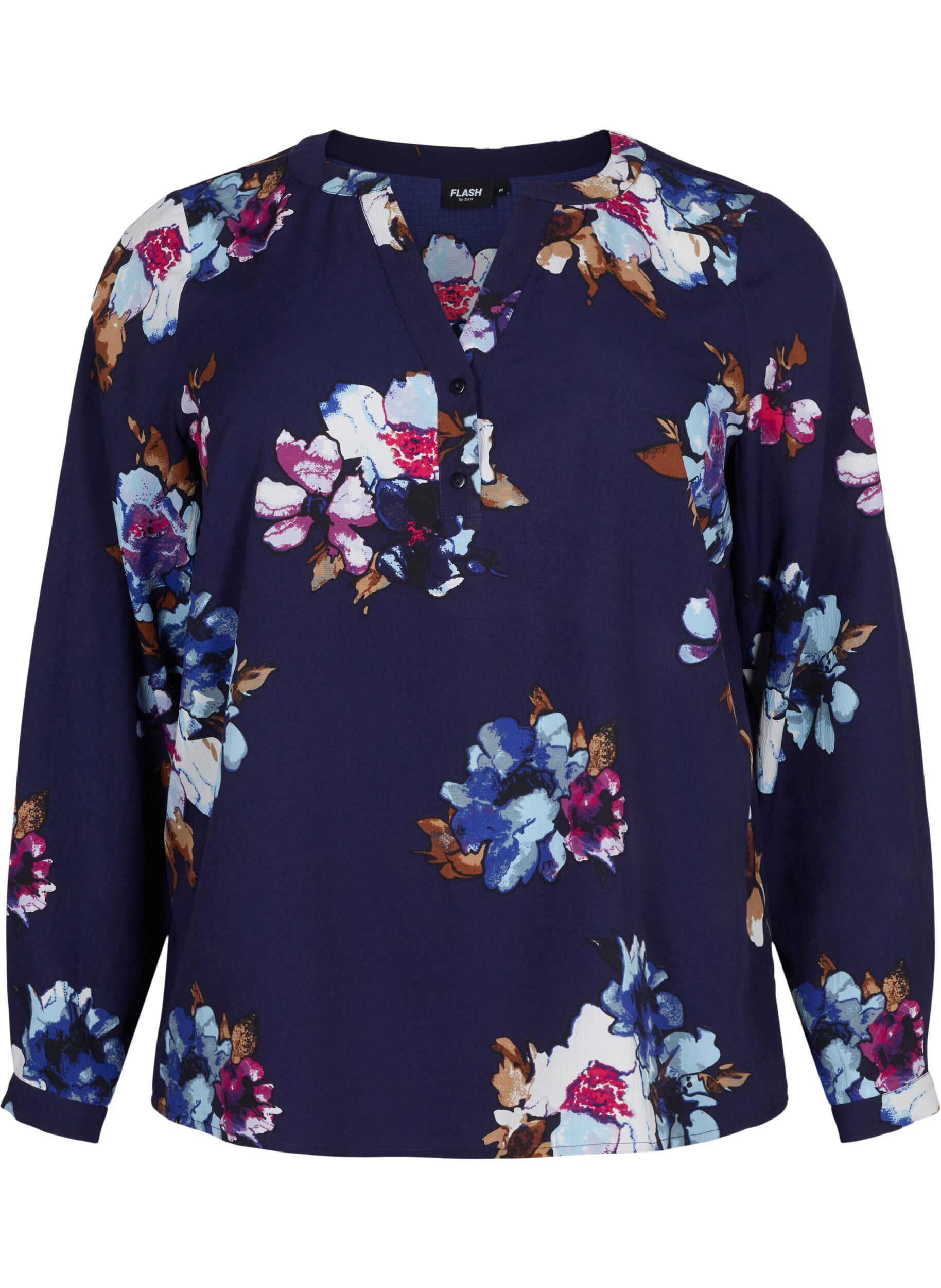 Zizzi FLASH - Lang&auml;rmelige Bluse mit Print, Big Blue Flower, Packshot image number 0