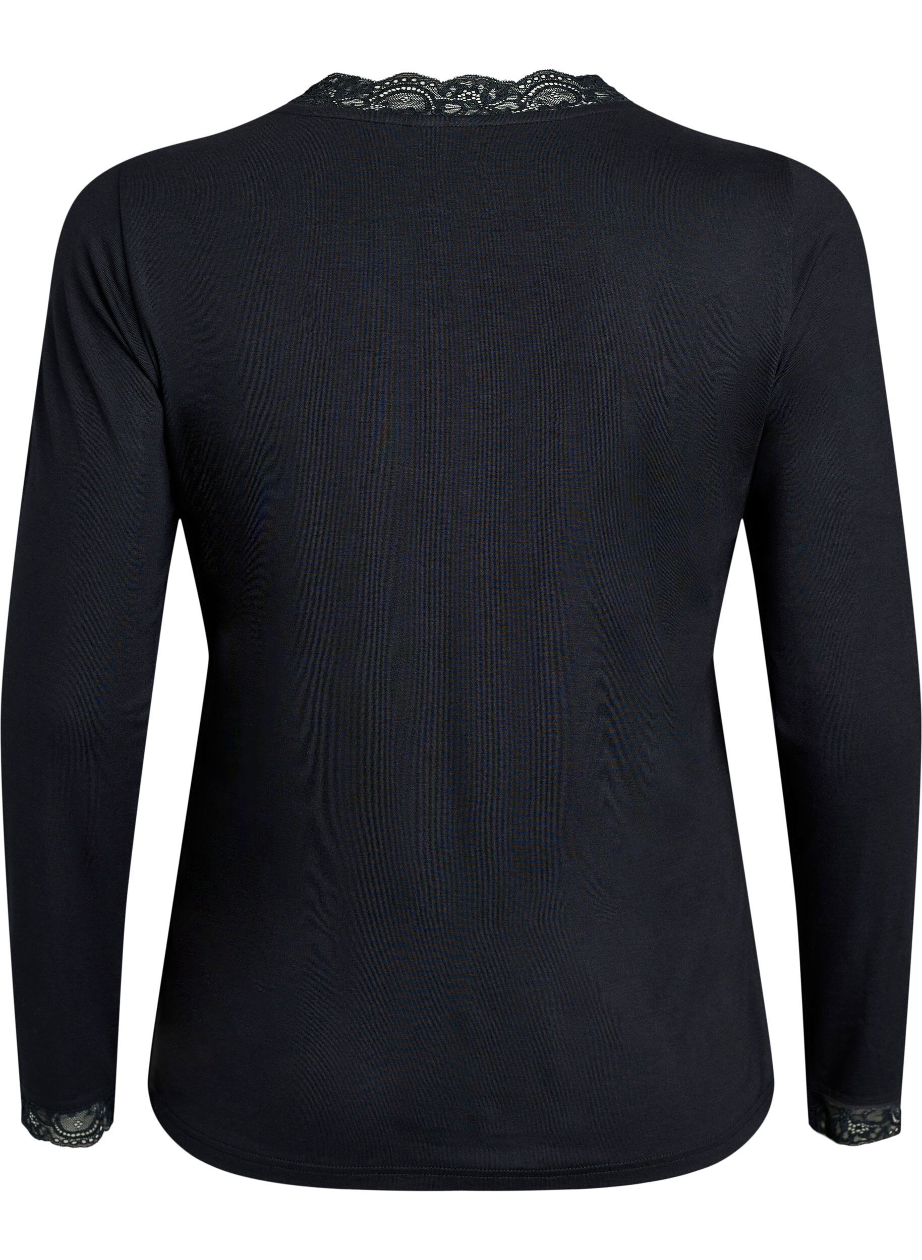 ZizziBluse aus Viskose mit Spitzen und V-Ausschnitt, Schwarz, Packshot image number 1