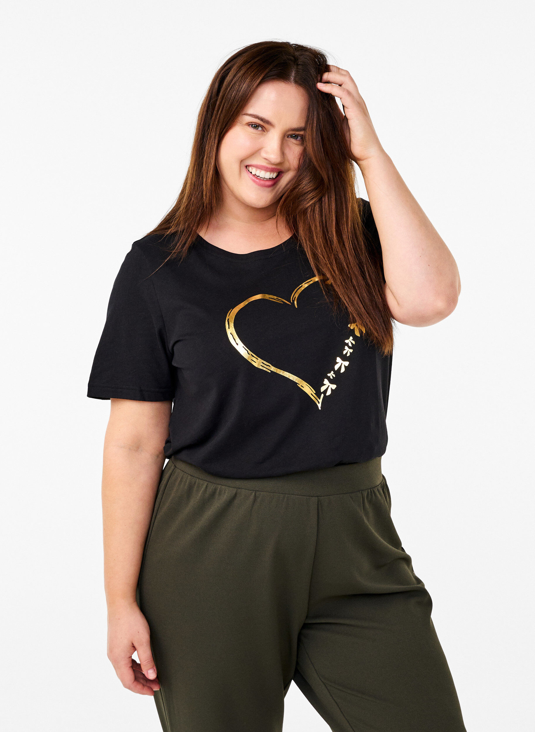 Zizzi FLASH - T-Shirt mit Print, Schwarz, Model image number 0