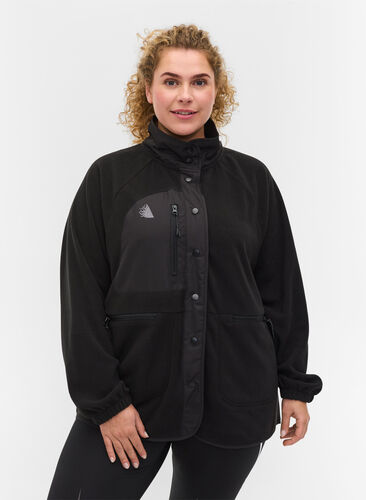 Sportjacke aus Fleece mit hohem Kragen und Taschen, Black, Model image number 0