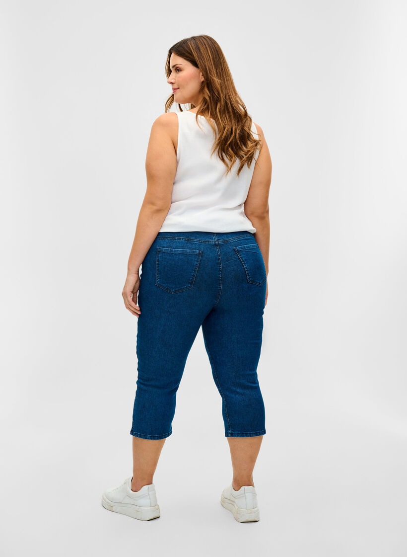 Caprihose in Baumwollmischung, Dark blue denim, Model image number 0