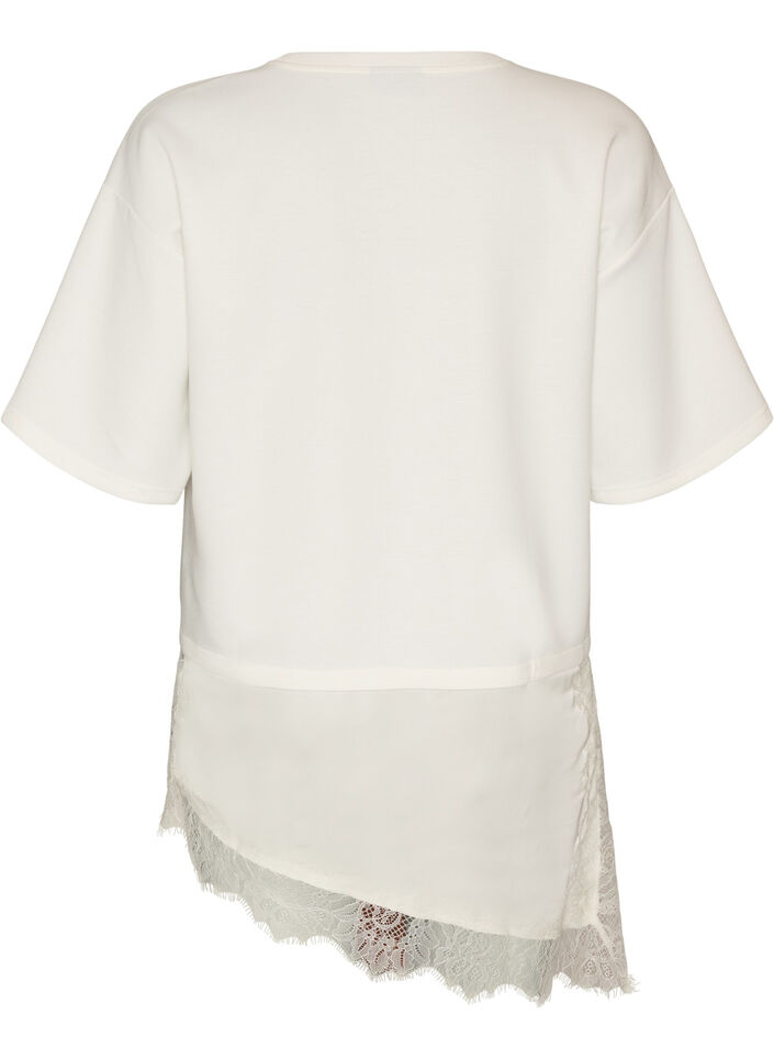 Jerseybluse im Lagenlook mit Spitze, Vanille, Packshot image number 1