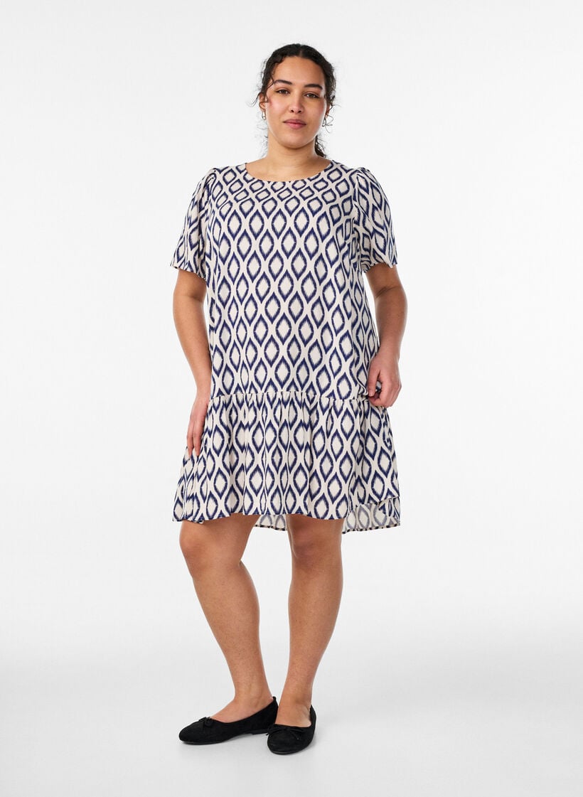 Kleid aus Viskose mit Schnittlinie, Blau, Model image number 1