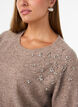 Bluse aus Strick mit Strasssteinen und Nieten, Beige, Model image number 3