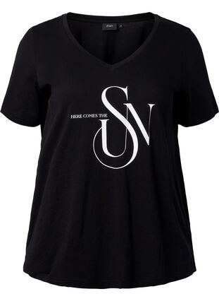T-Shirt aus Baumwolle mit Druck, Black SUN, Packshot image number 0