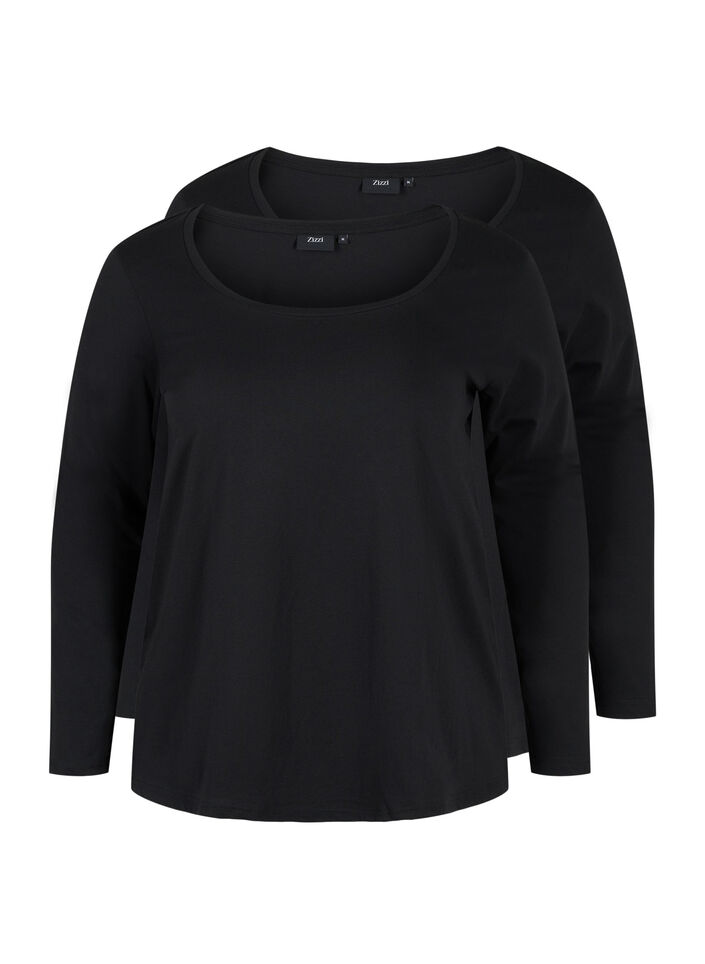 2er-Pack Basic-Bluse aus Baumwolle, Black/Black, Packshot image number 0