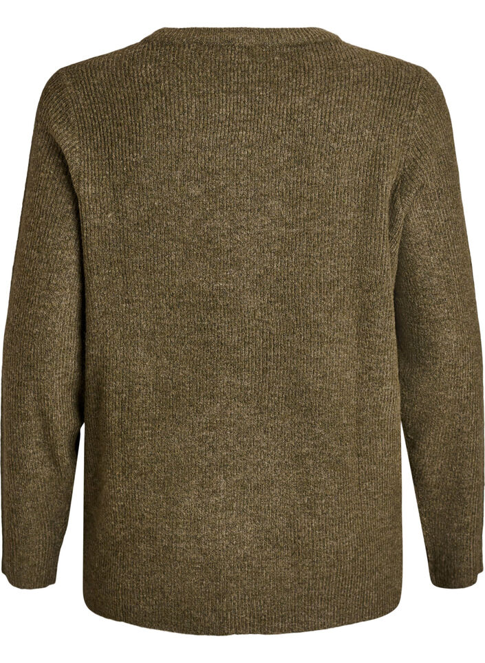 Melierte Strickbluse mit Rundhalsausschnitt, Grün, Packshot image number 1