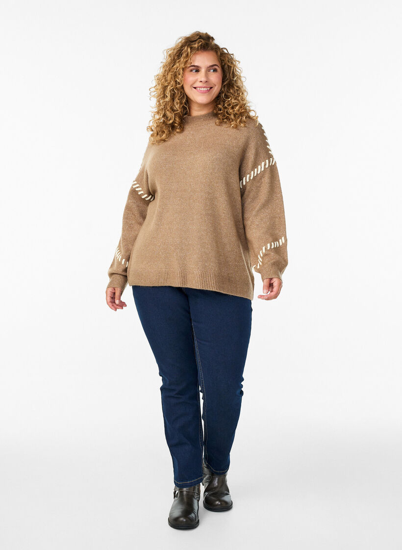 Pullover mit Ziernähten, Braun, Model image number 1