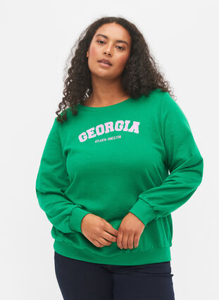 Baumwollsweatshirt mit Textprint, Jolly Green, Model image number 0