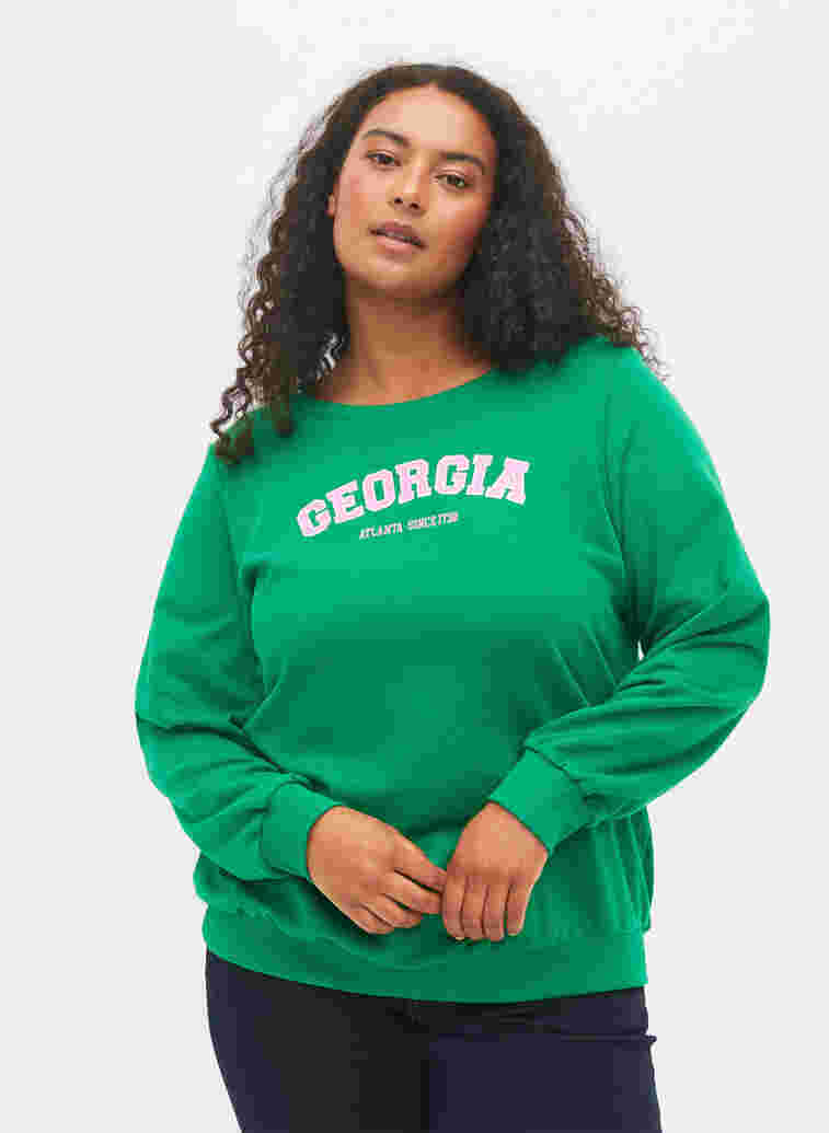 Baumwollsweatshirt mit Textprint, Jolly Green, Model