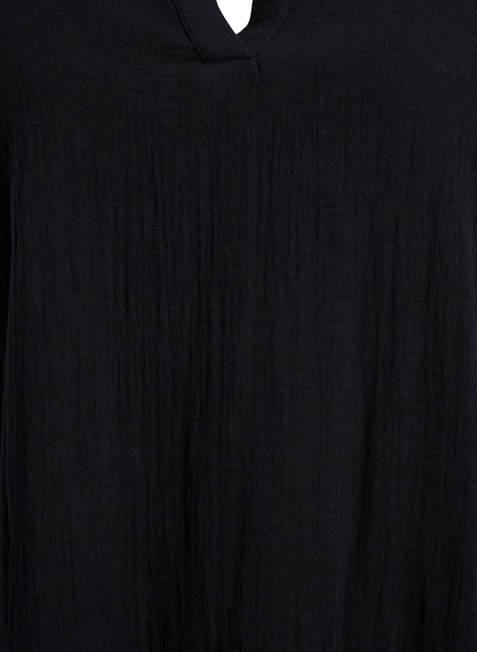 ZizziKurzes A-Linien-Kleid aus Baumwollmusselin, Schwarz, Packshot image number 2