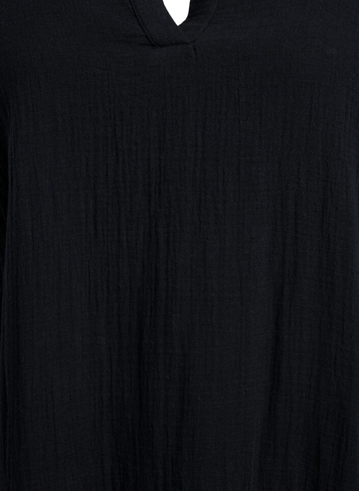 Kurzes A-Linien-Kleid aus Baumwollmusselin, Schwarz, Packshot image number 2