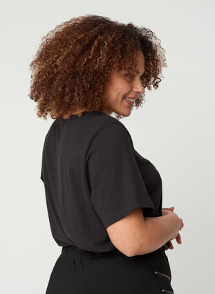 Kurzarm T-Shirt aus Baumwolle mit Aufdruck, Black SIMPLY, Model image number 1