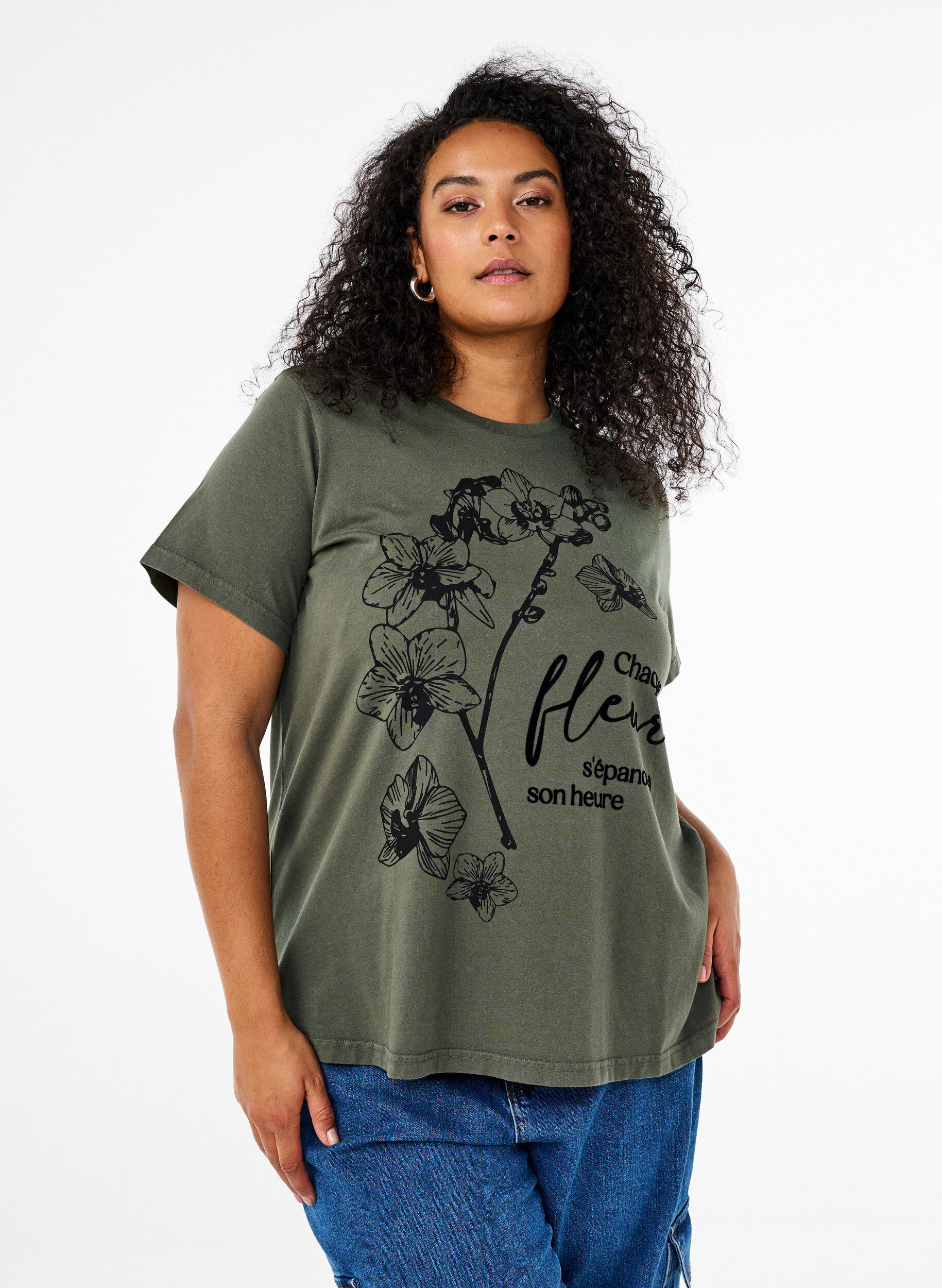 Zizzi Bedrucktes T-Shirt aus Bio-Baumwolle, Gr&uuml;n, Model image number 0
