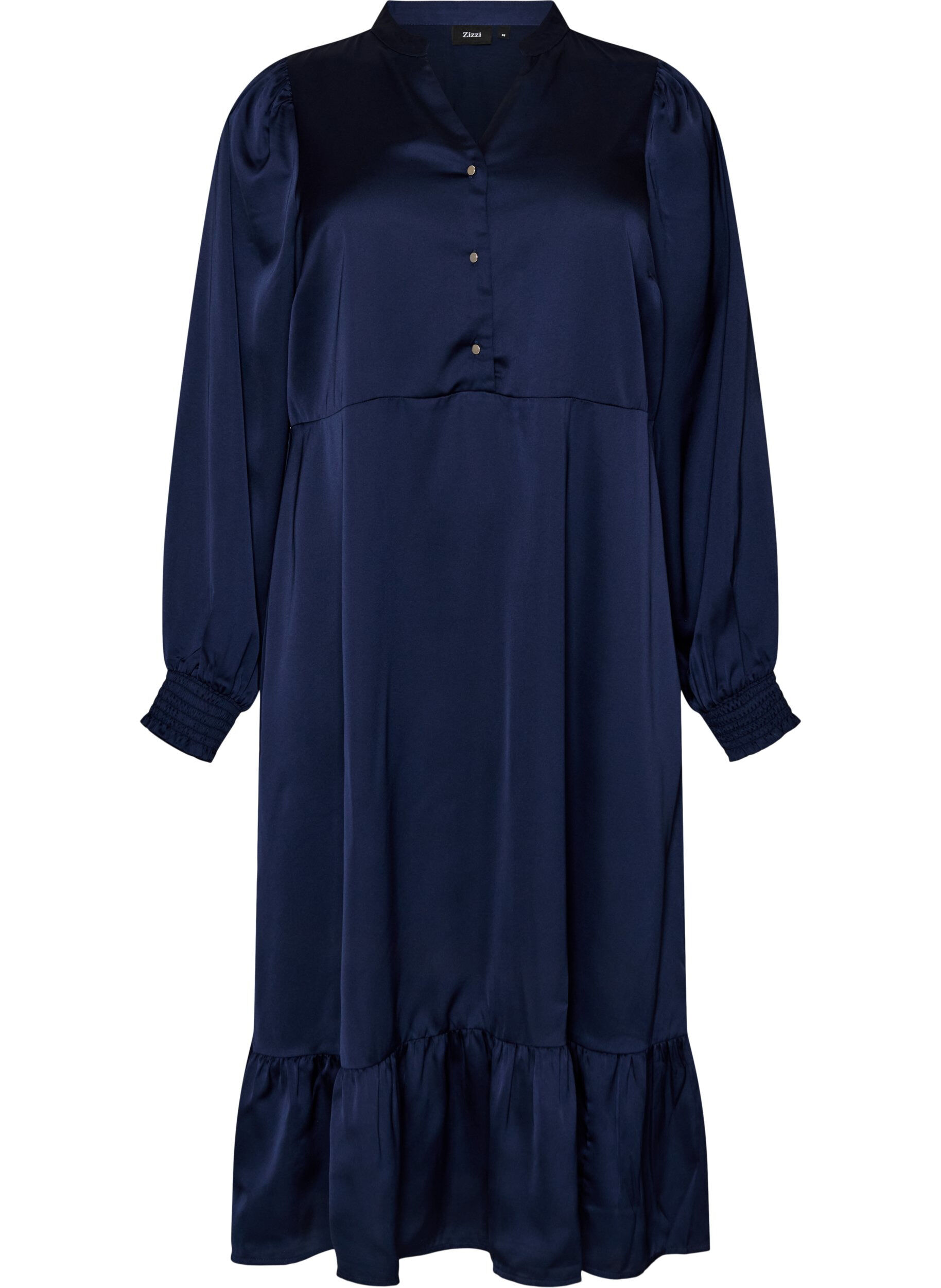 ZizziSatinkleid mit langen &Auml;rmeln und V-Ausschnitt, Blau, Packshot image number 0