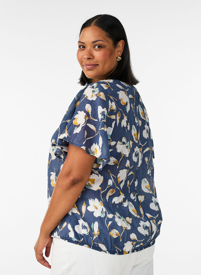 Bluse mit Ballonform und Fl&uuml;gel&auml;rmeln, Blau, Model image number 2