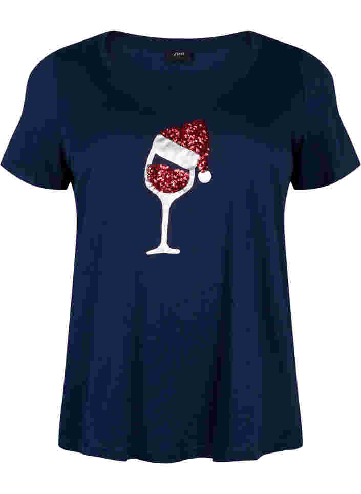 Weihnachts-T-Shirt aus Baumwolle, Navy Blazer Wine, Packshot image number 0