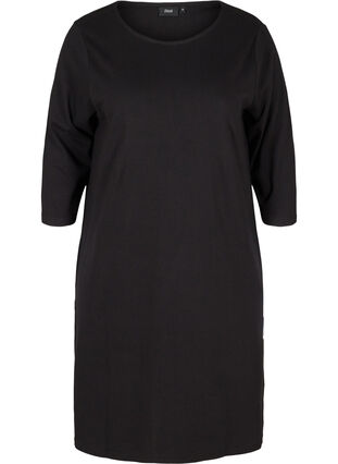 Baumwollkleid mit 3/4-Ärmeln und Taschen, Black, Packshot image number 0