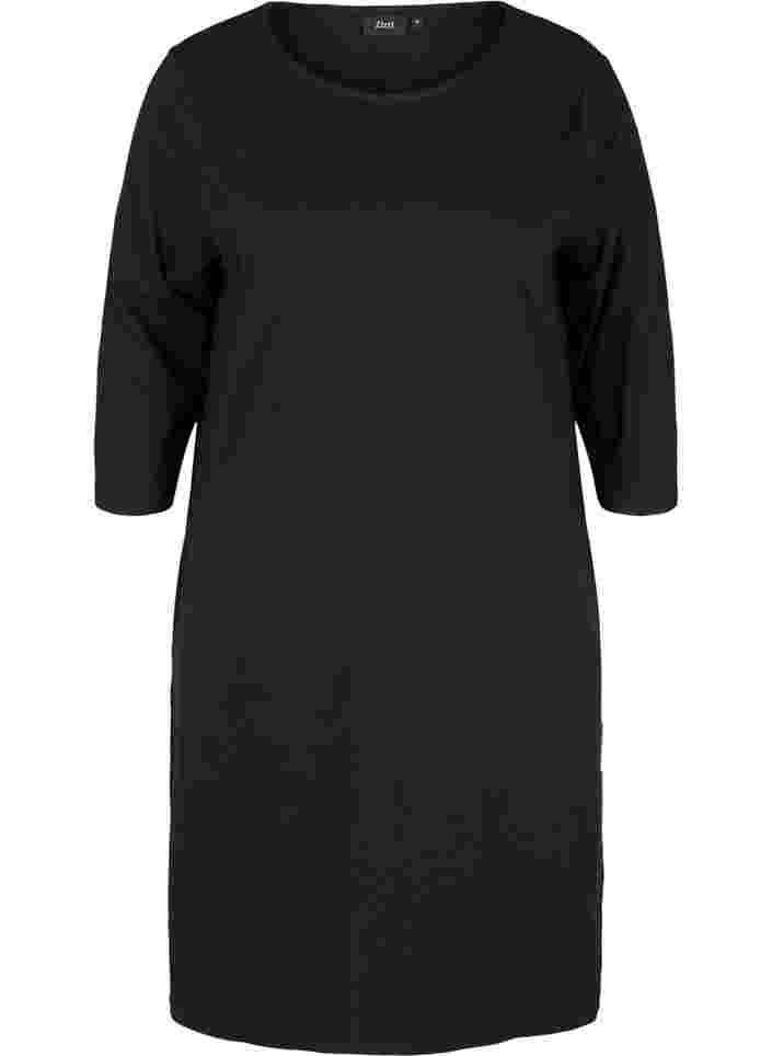 Baumwollkleid mit 3/4-Ärmeln und Taschen, Black, Packshot image number 0