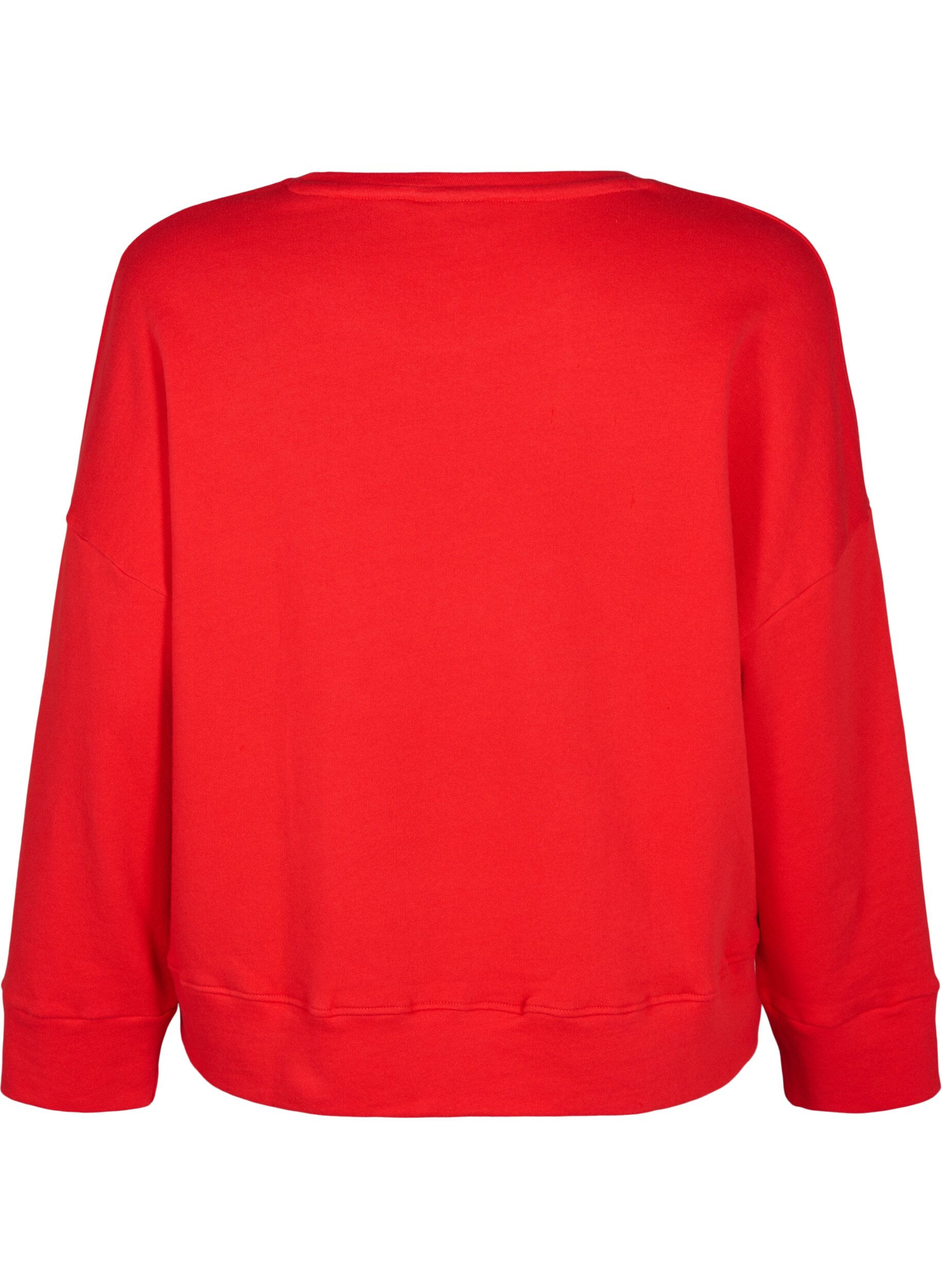 Zizzi Sweatshirt mit gepr&auml;gtem Textdesign, Rot, Packshot image number 1
