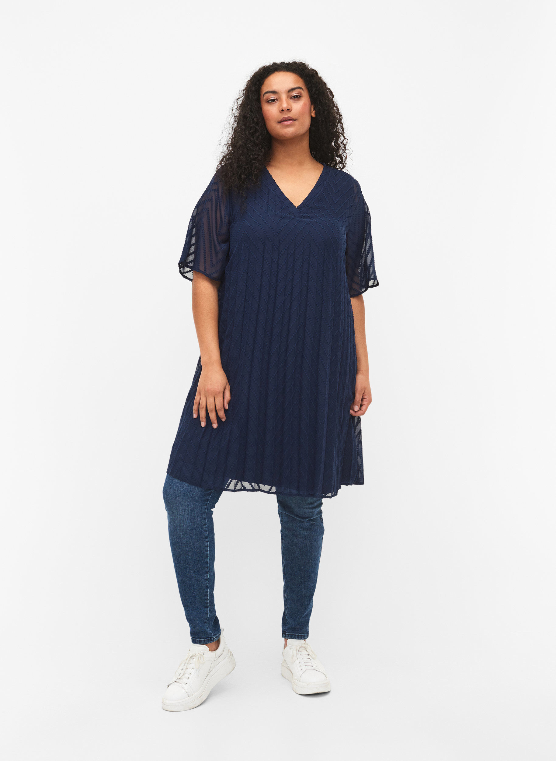 Zizzi Kurz&auml;rmeliges Kleid mit Struktur , Navy Blazer, Model image number 2