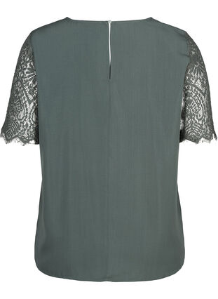 Bluse mit kurzen Spitzen-Ärmeln, Balsam Green, Packshot image number 1