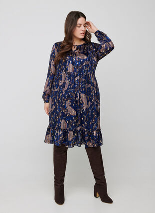 Langarm Kleid mit Print und A-Linie, Paisley Foil, Model image number 3