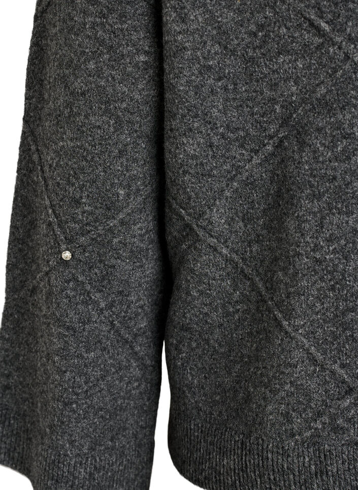Bluse aus Strick mit Strasssteinen und Rautenmuster, Grau, Packshot image number 3