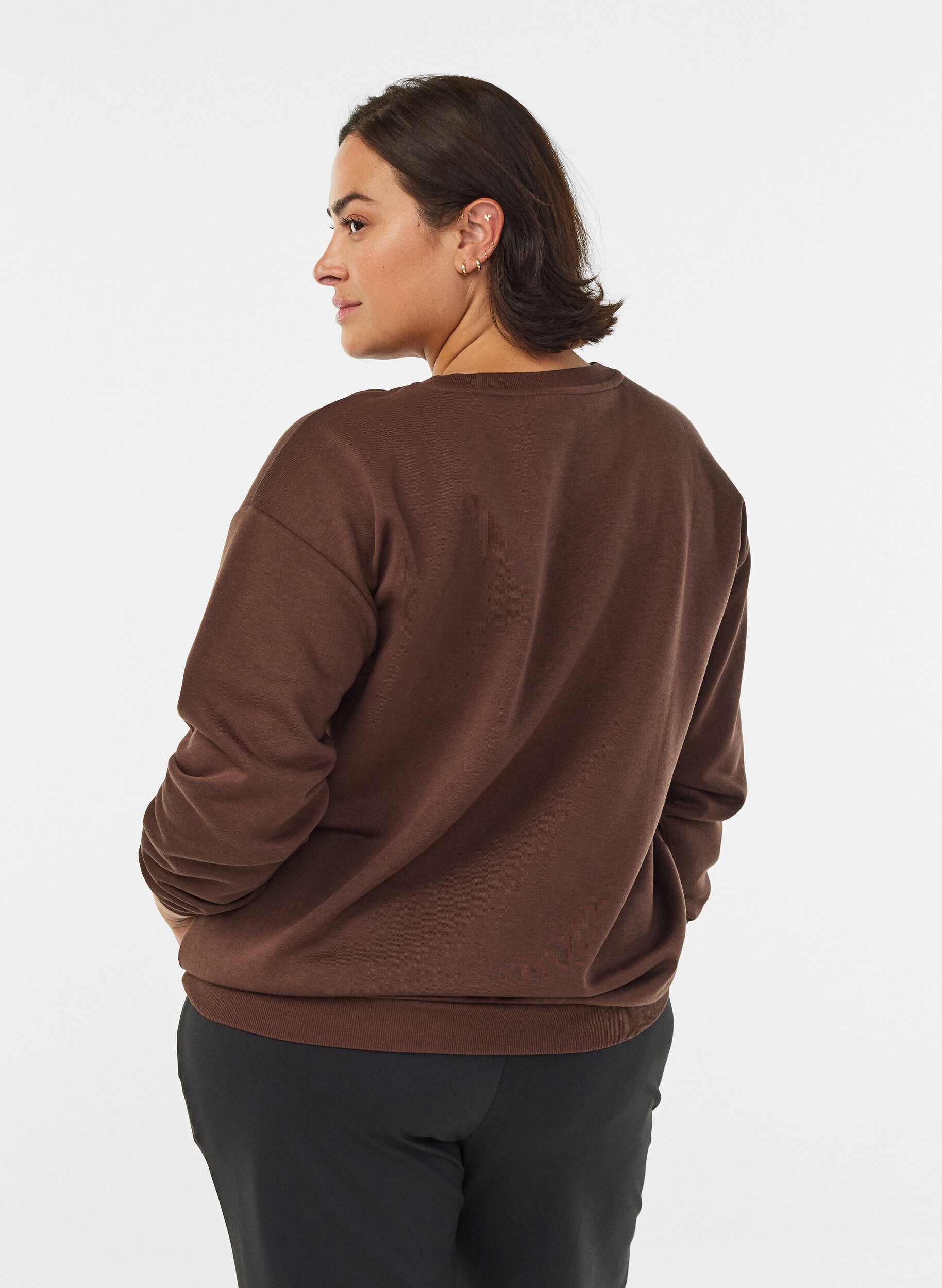 ZizziSweatshirt mit gesticktem Text, Braun, Model image number 2