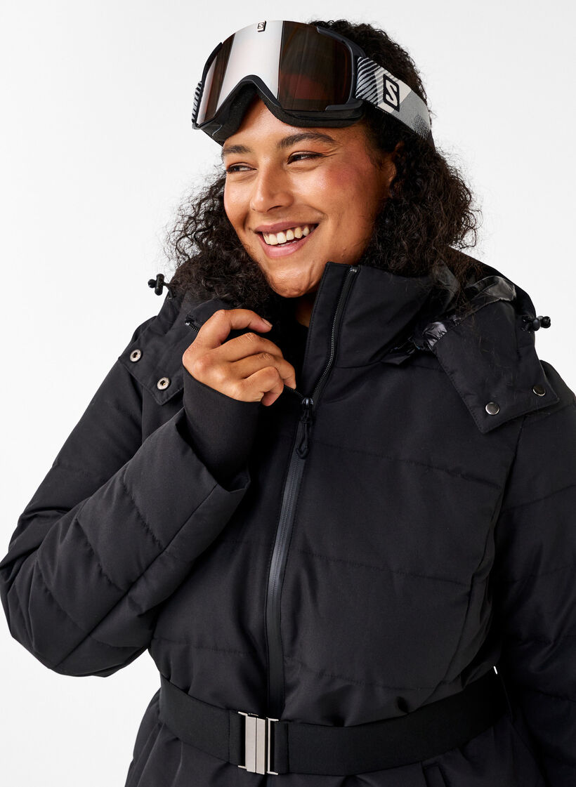 Ski-Jacke mit Kapuze und Gürtel, Black, Image image number 0