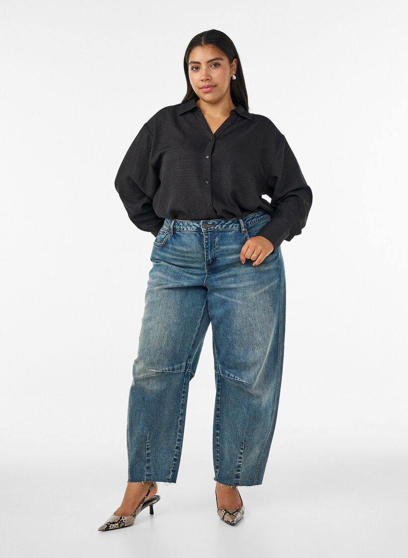 Lockere Bluse mit V-Ausschnitt, Schwarz, Model image number 1
