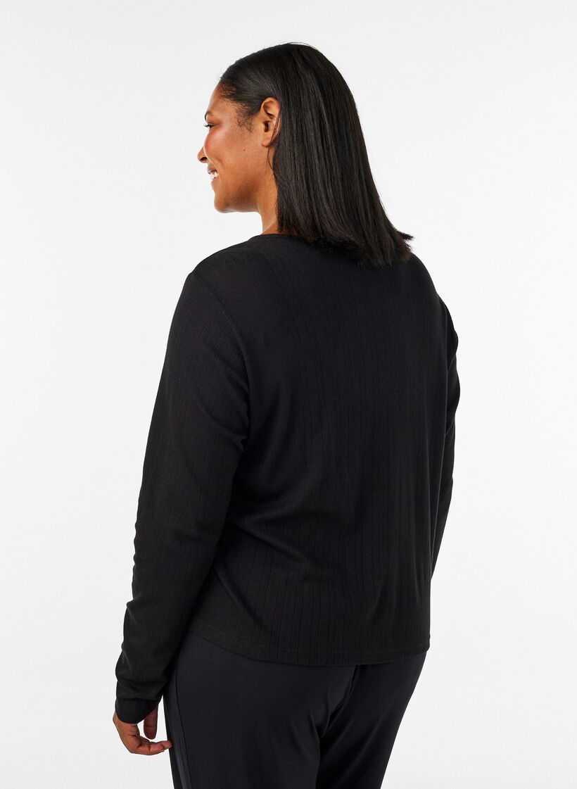 Strickjacke aus Bio-Baumwolle mit Lochstickerei, Schwarz, Model image number 2