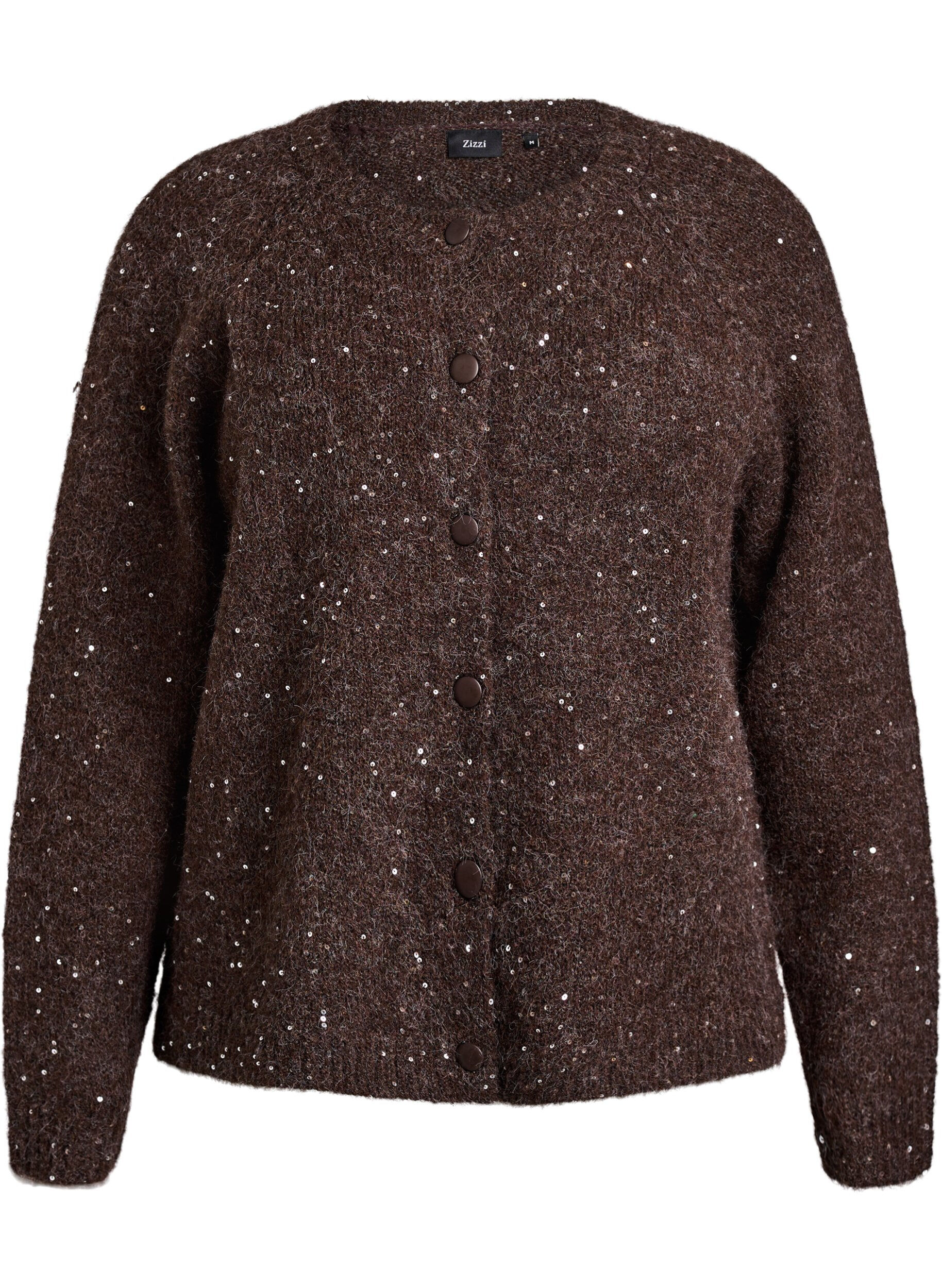 Zizzi Strickjacke mit Pailletten, Braun, Packshot image number 0