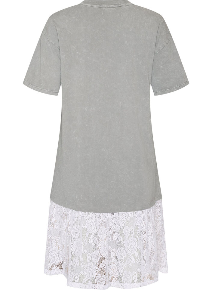 Lockeres T-Shirt-Kleid mit Spitzen, Grau, Packshot image number 1
