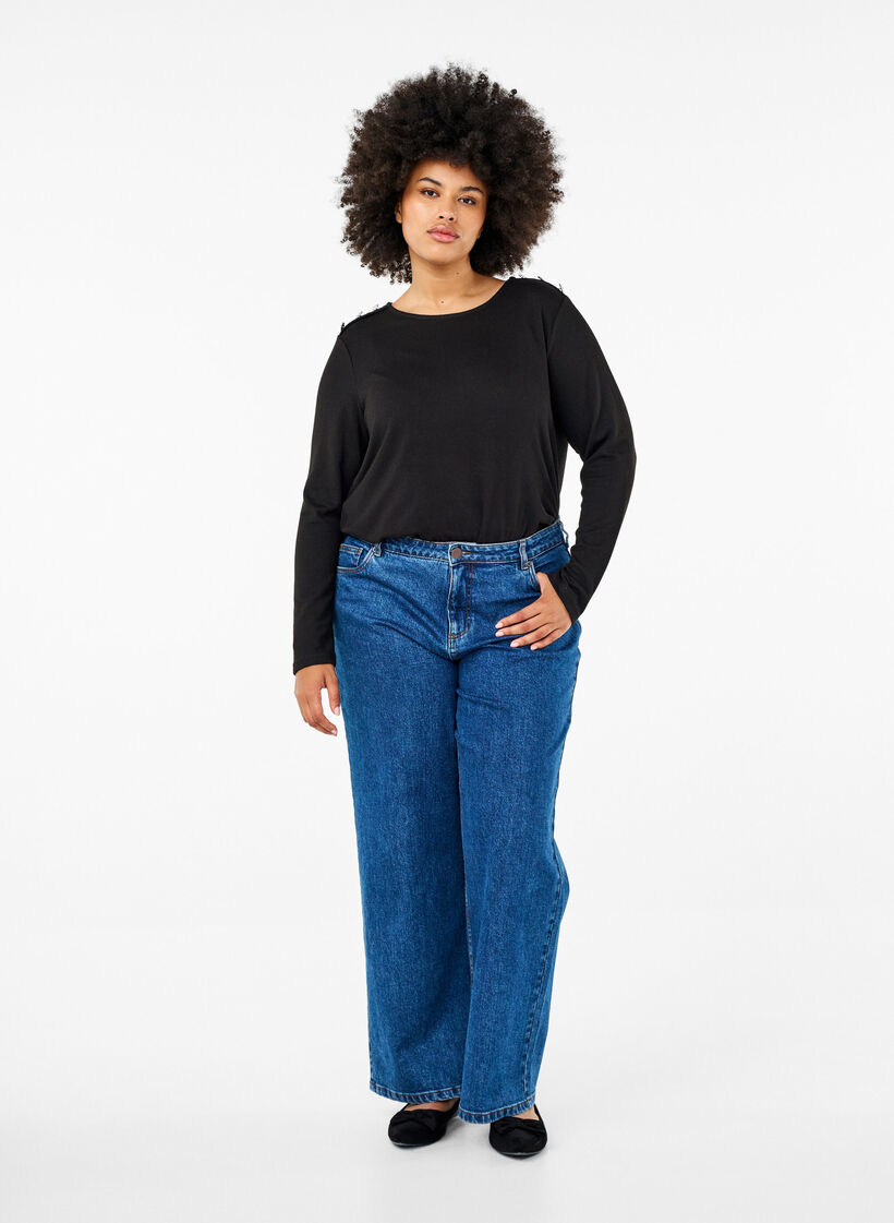 Bluse mit Zierknöpfen, Schwarz, Model image number 1