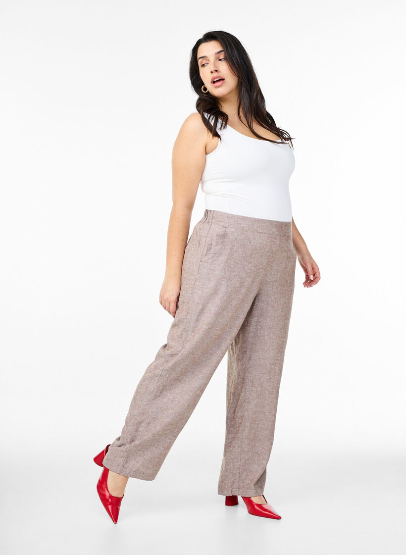 Lockere Hose aus Leinen und Viskose, Braun, Model image number 0