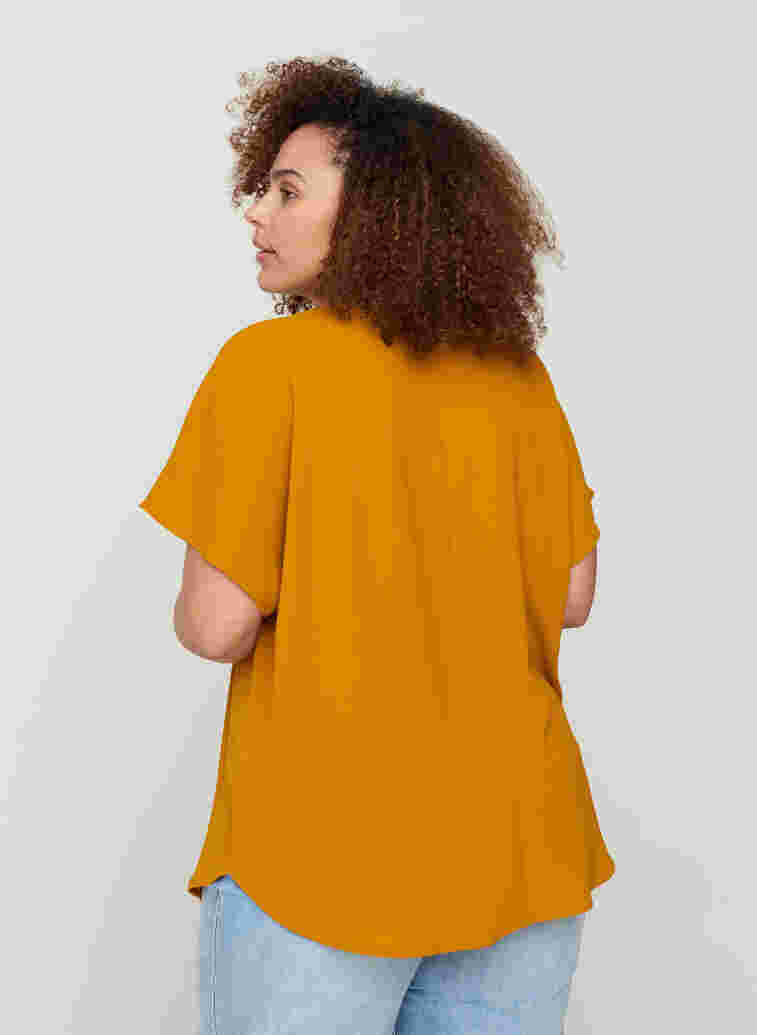 Bluse mit kurzen Ärmeln und Rundhalsausschnitt, Buckthorn Brown, Model image number 1