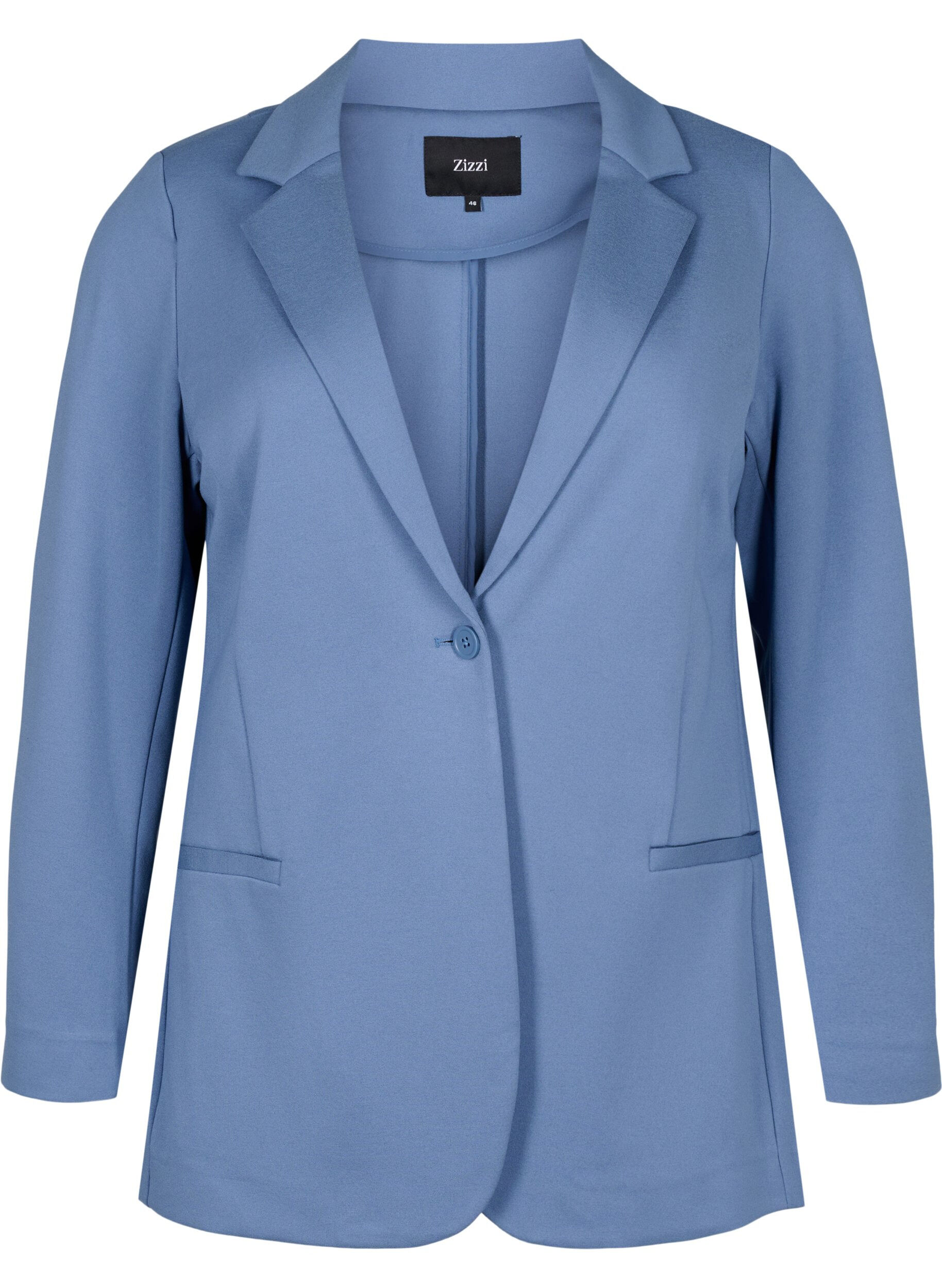 Zizzi Schlichter Blazer mit Knopfverschluss, Blau, Packshot image number 0