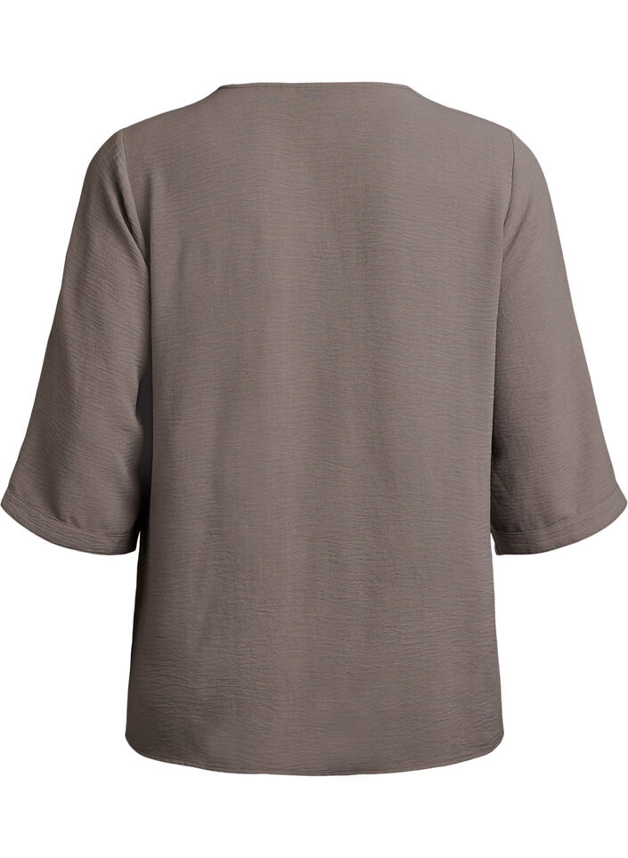Bluse mit V-Ausschnitt und 3/4-&Auml;rmeln, Beige, Packshot image number 1