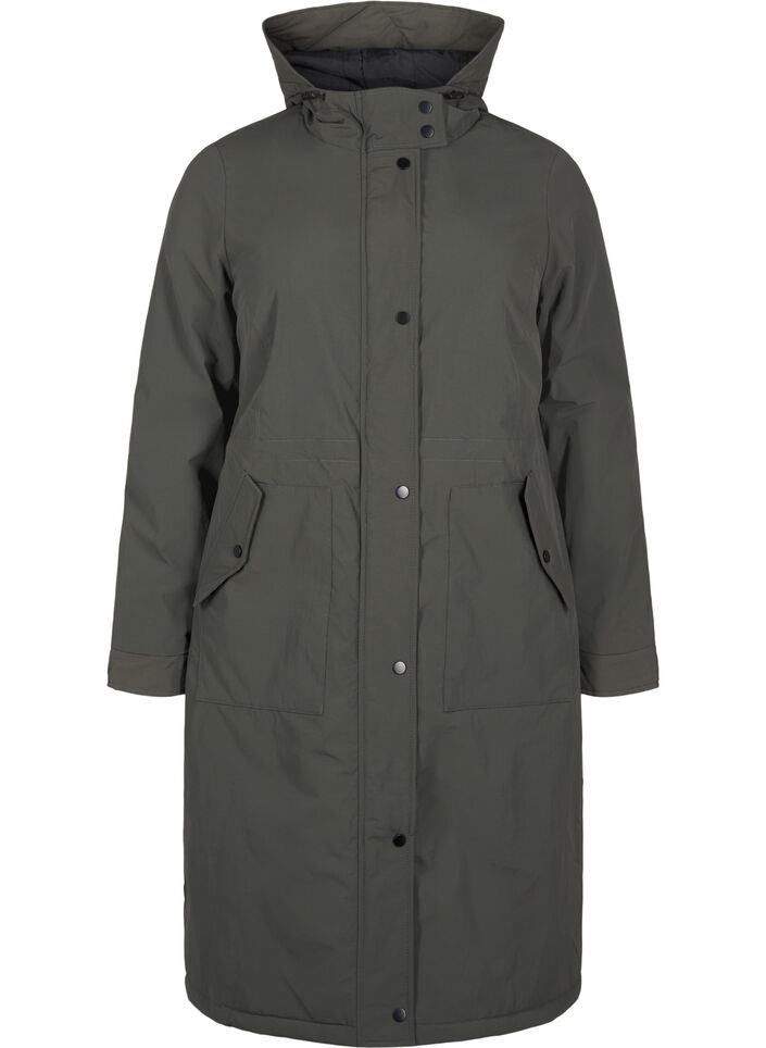 Parka mit Kapuze und verstellbarer Taille, Black Olive, Packshot image number 0