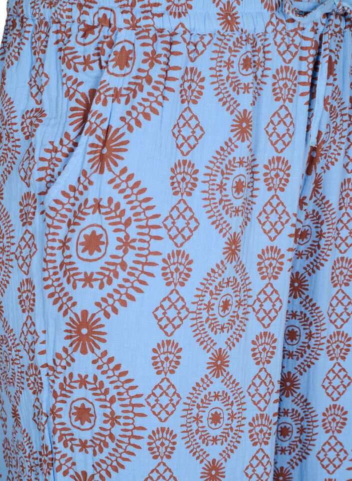 Lockere Hose aus gemustertem Baumwollmusselin, Blau, Packshot image number 2