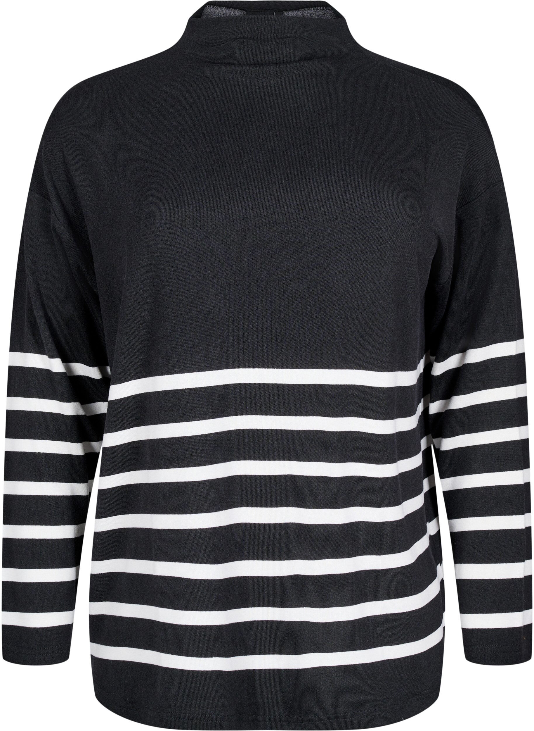 Zizzi Bluse mit Stehkragen und langen &Auml;rmeln, Schwarz, Packshot image number 0