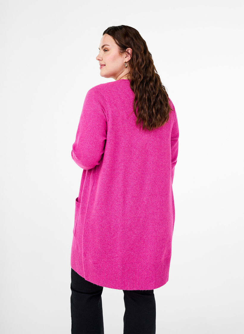 Strickjacke mit Rippenstrick und Taschen, Pink, Model image number 2