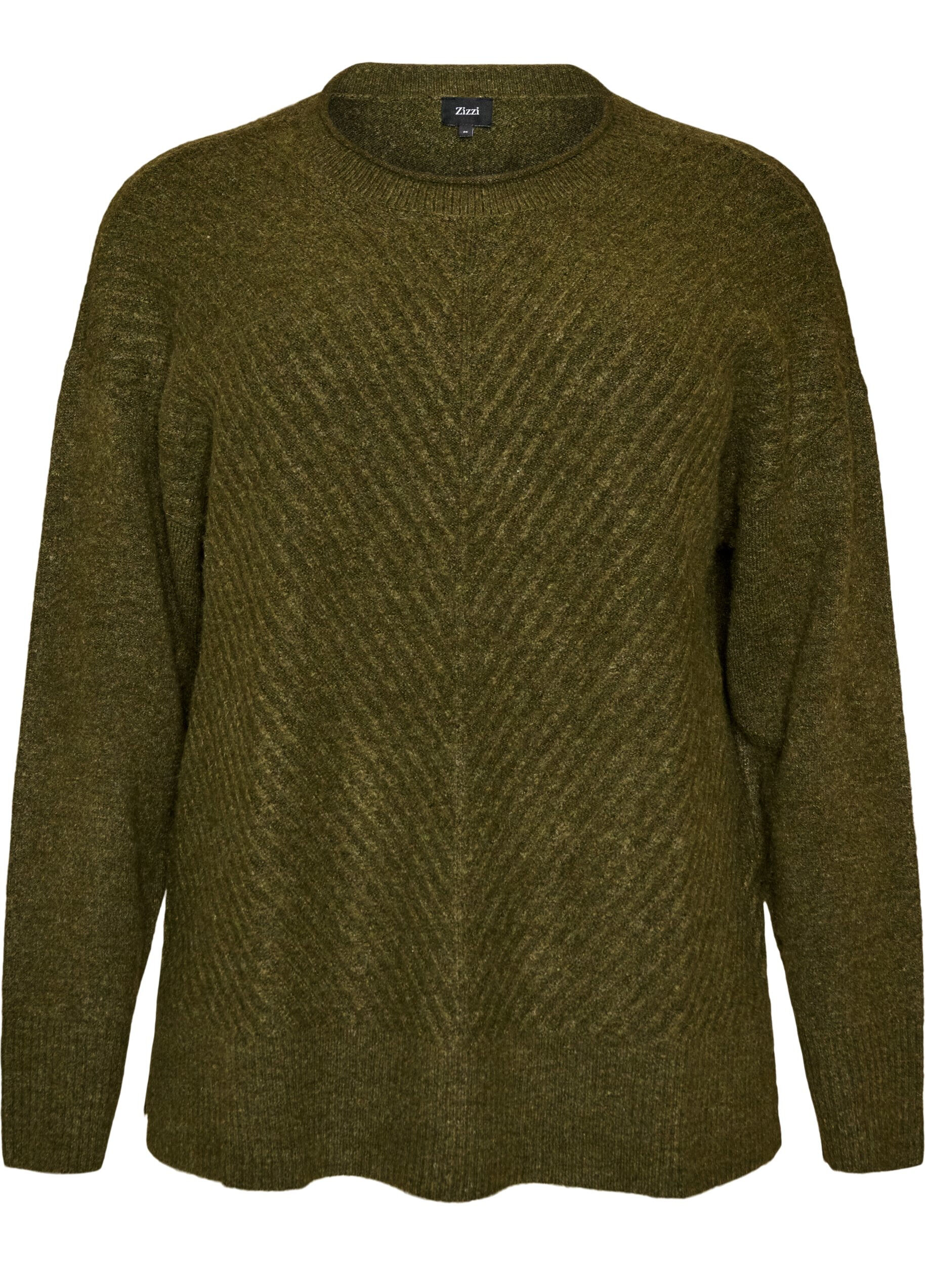 ZizziStrickbluse mit V-f&ouml;rmigem Rippenmuster und Schlitzen, Gr&uuml;n, Packshot image number 0