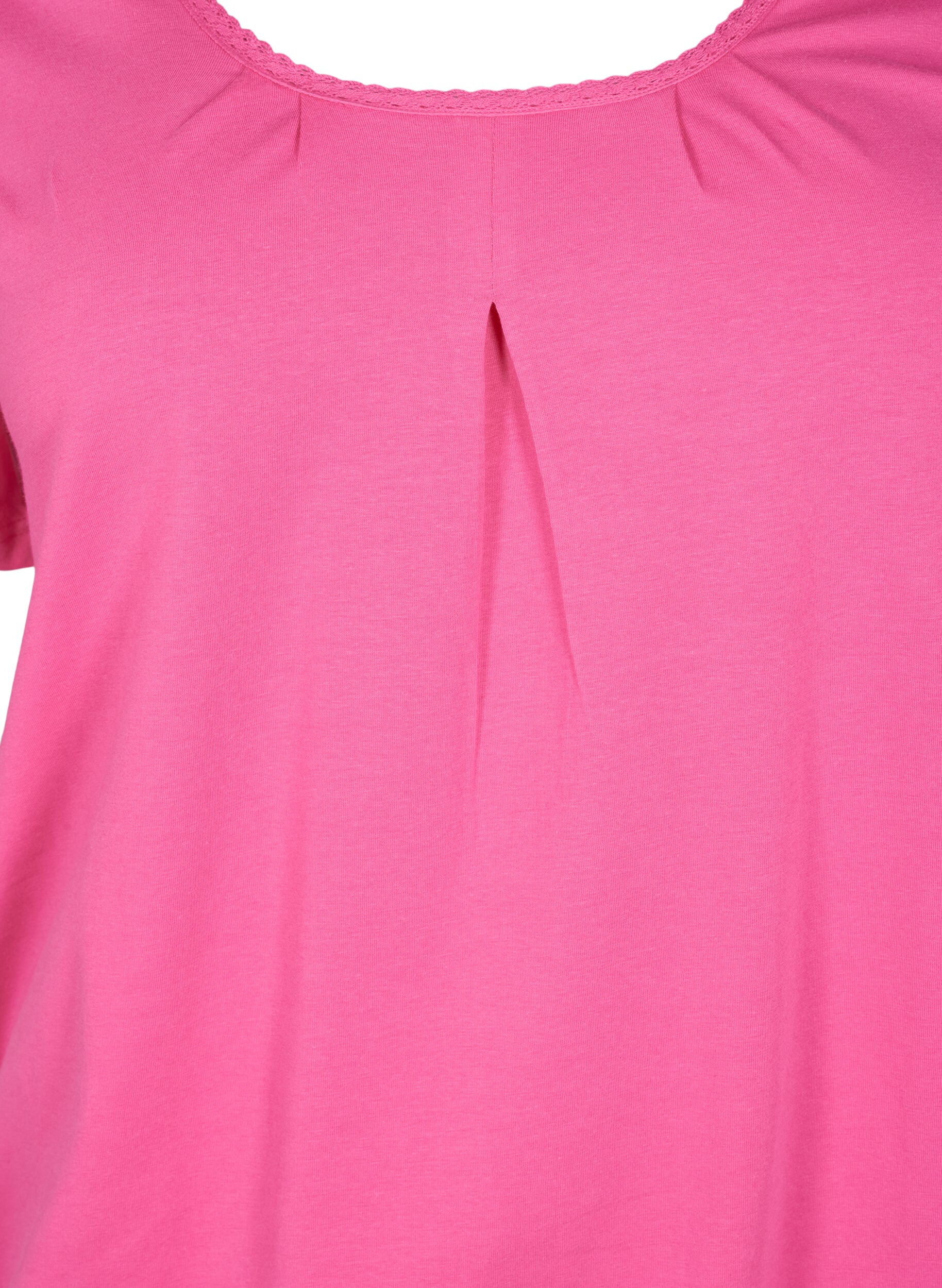 Zizzi Kurz&auml;rmeliges T-Shirt aus Baumwolle, Shocking Pink, Packshot image number 2