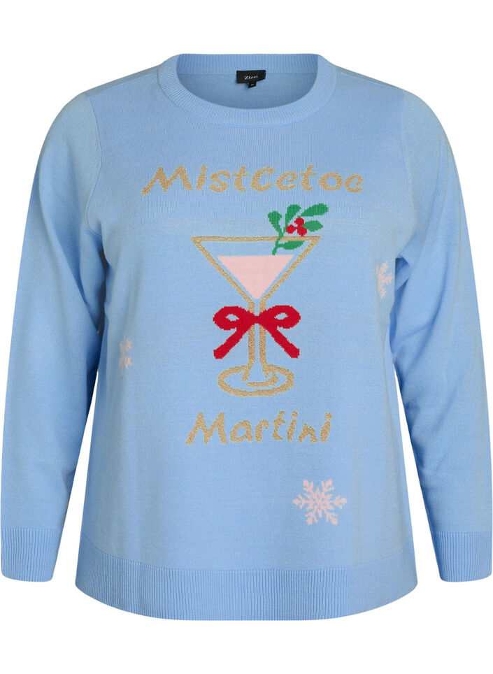 Strickbluse mit Weihnachtsmotiv, Blau, Packshot image number 0