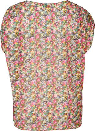 Kurzarm Bluse mit Blumenprint, Pink Flower AOP, Packshot image number 1