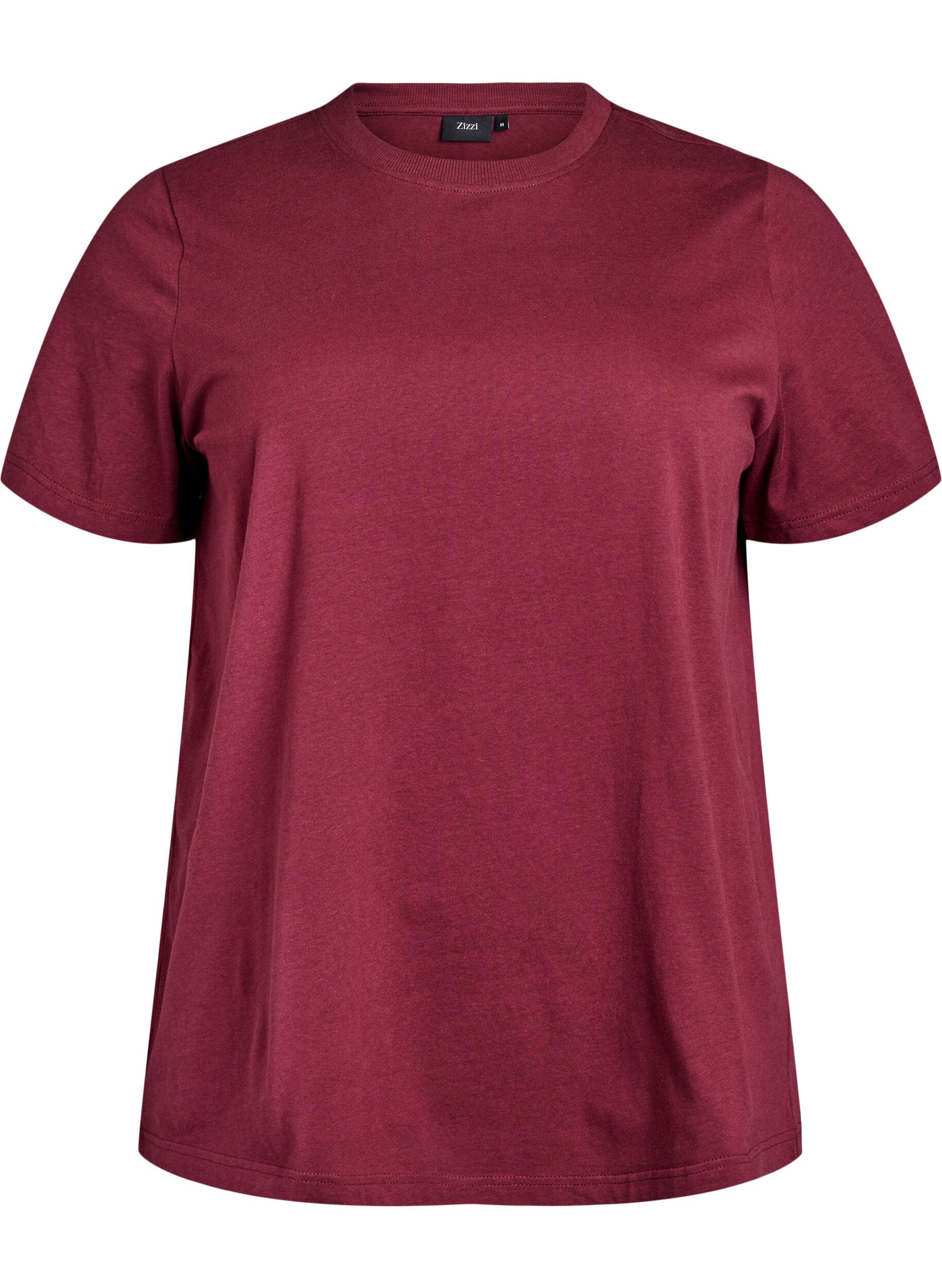 ZizziBasic-T-Shirt aus Baumwolle mit Rundhalsausschnitt., Dunkles Bordeaux, Packshot image number 0