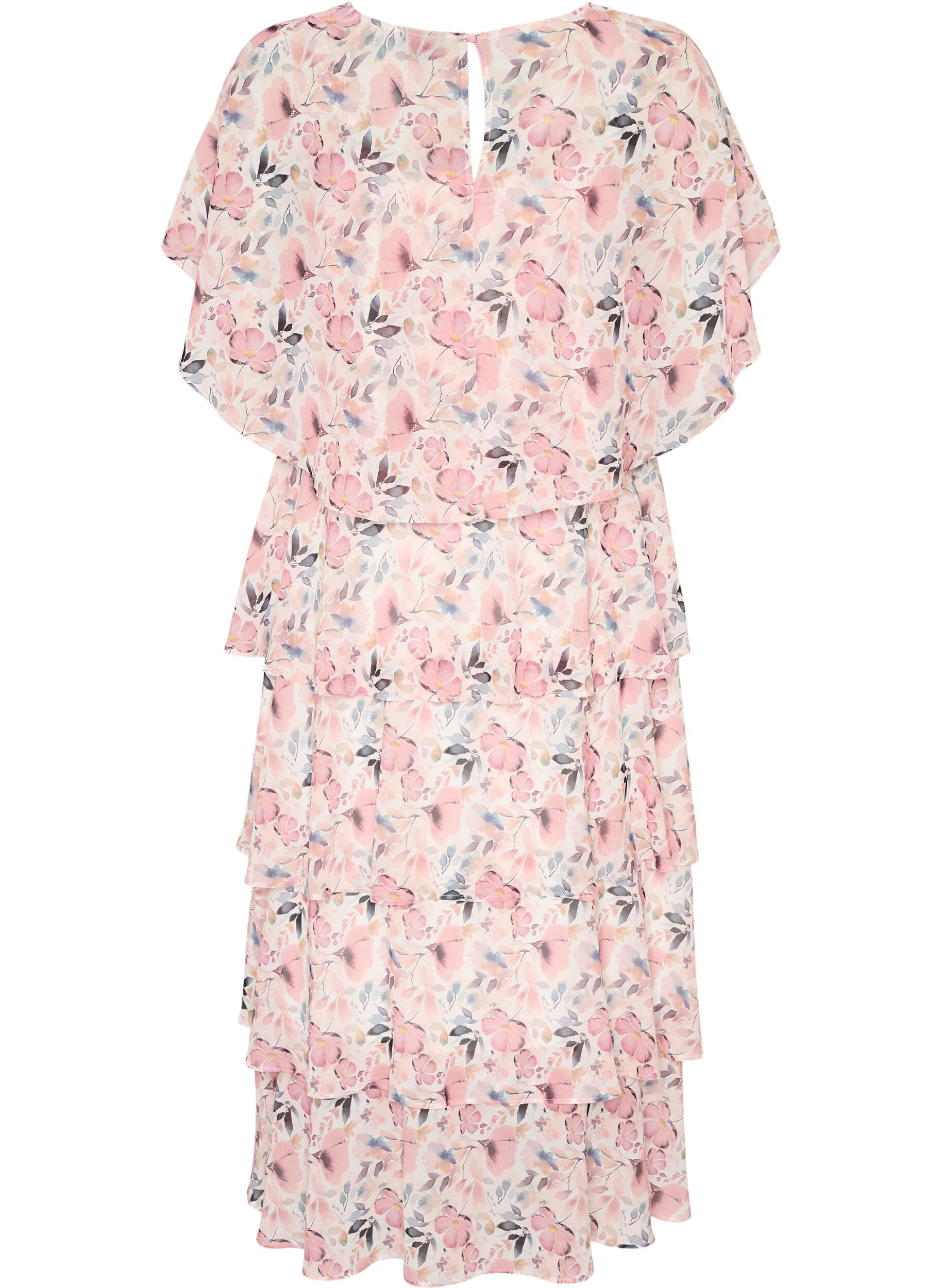 ZizziMaxikleid mit R&uuml;schen-Volants und abnehmbarem Cape, Wei&szlig;, Packshot image number 1